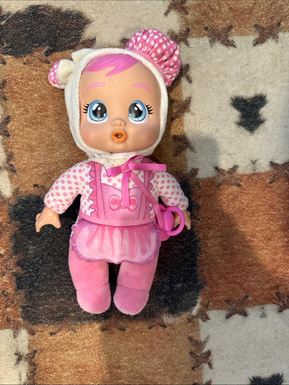 Pink Plush Baby Doll with Pacifier Accessory